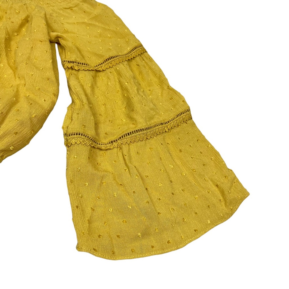 Aqua Women's Cropped Off-The-Shoulder Smocked Bell Sleeve Top Size Small Mustard - Picture 11 of 12